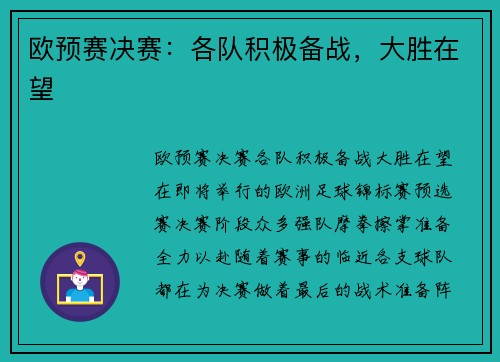 欧预赛决赛：各队积极备战，大胜在望