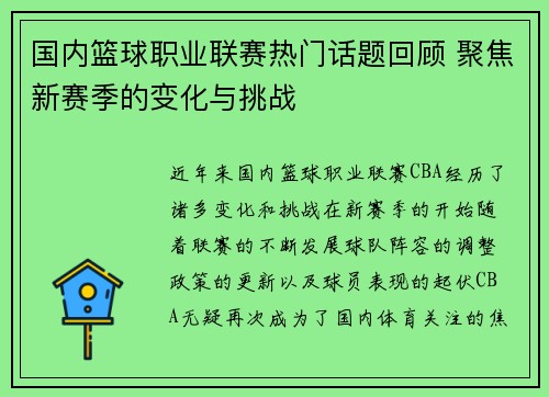 国内篮球职业联赛热门话题回顾 聚焦新赛季的变化与挑战